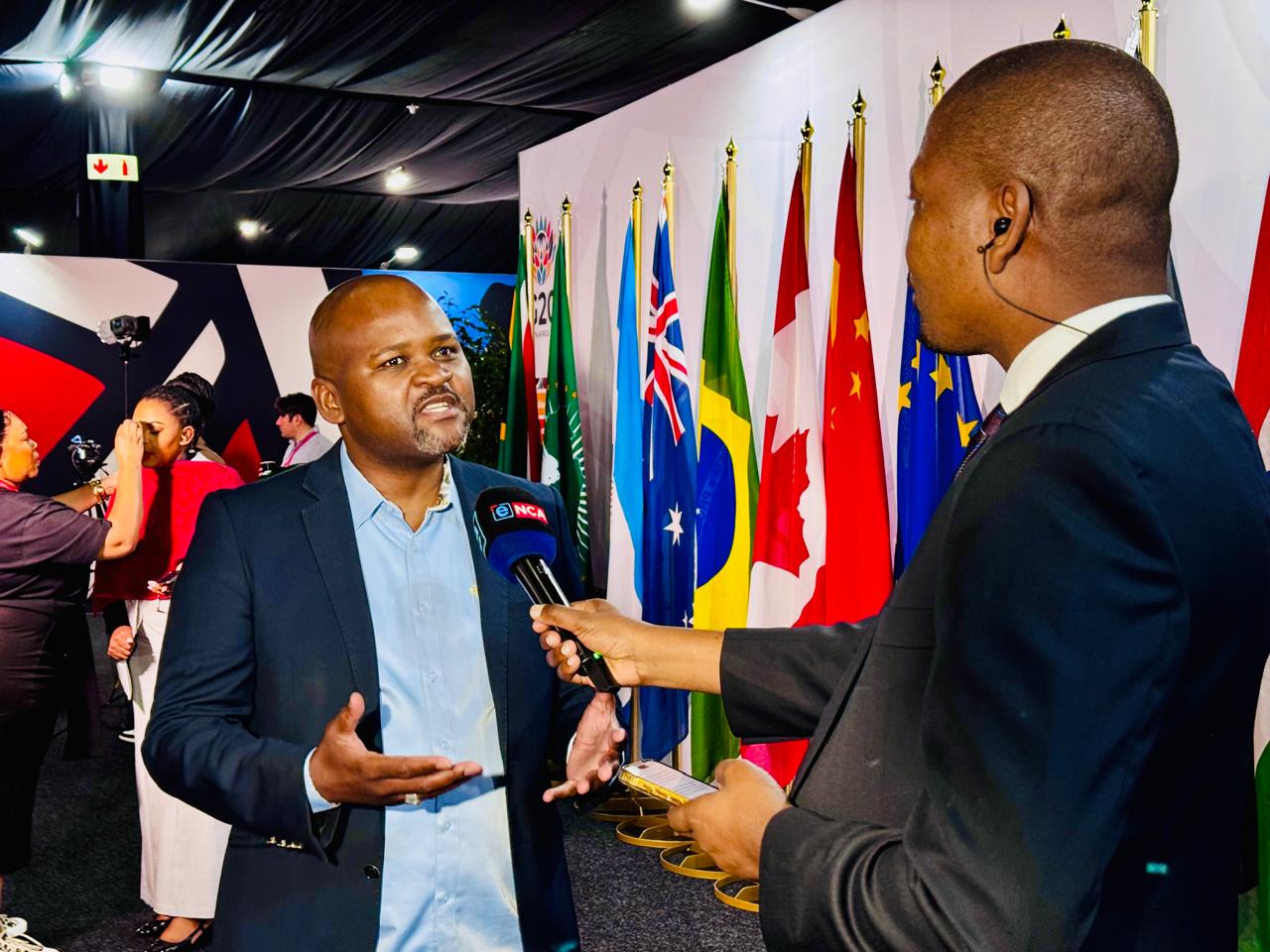 Tshepo Matseba during an eNCA interview at a global media event